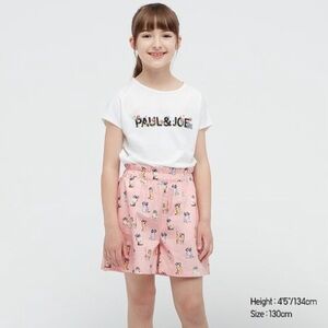 Uniqlo x Paul & Jo pink cat wearing glasses paper bag shorts pockets girls 5-6